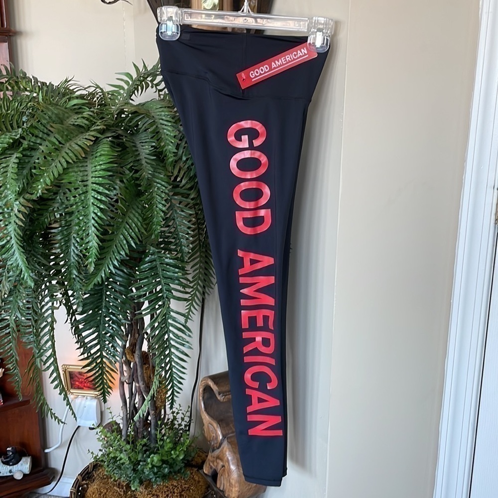 Brand New Good American Performance Black w/ Red Stretch Compression Leggings